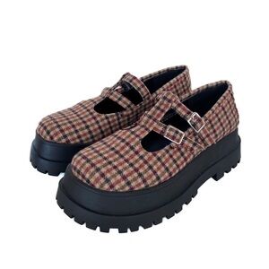 🆕 URBAN OUTFITTERS Tonia Plaid doublestrap Chunky Mary Jane shoes Womens size 6